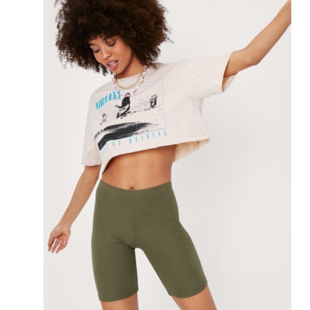 Ribbed High Waisted Longline Biker Shorts